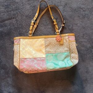 Coach Pastel Patchwork Signature Tote in Pastel Yellow, Pink & Mint